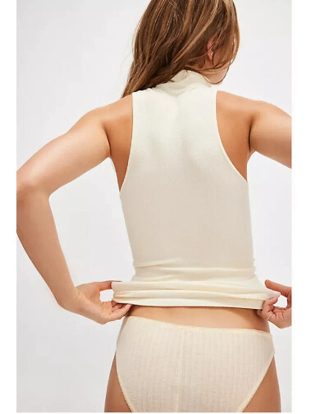 FREE PEOPLE ALWAYS READY SEAMLESS TURTLENECK TANK TOP SHIRT BEIGE XS/S NWT